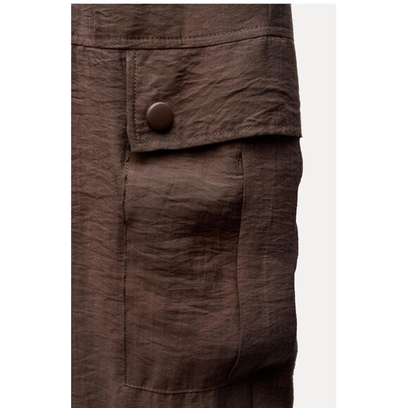 ZARA NEW Semi Sheer Cargo Brown Pants Medium - Picture 5 of 10